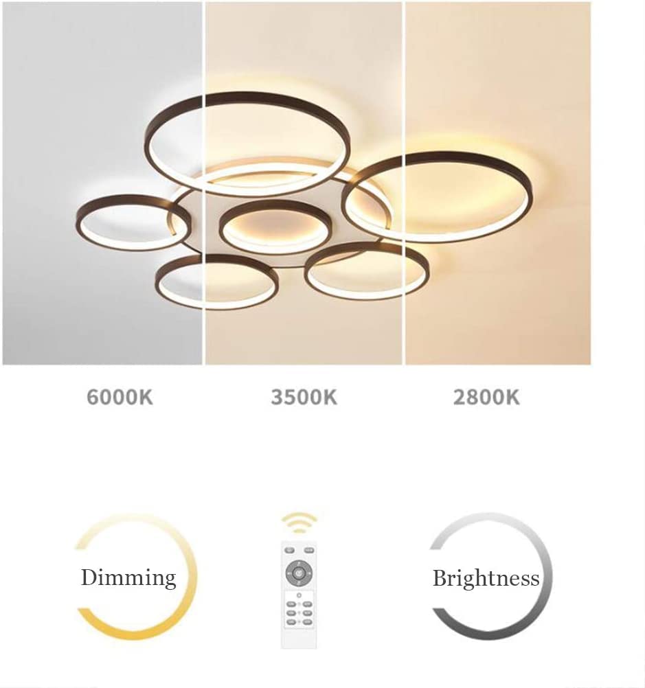 Plafonnier LED Moderne Grande Lampe Salon Dimmable Avec Télécommande Plafond Anneau Design Lustre Suspension Chambre Acrylique Abat Jour Salle Manger Cuisine Bureau Lumières ,7 heads