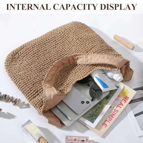 Image of Trifabricy Beach Bags for Women, Woven Straw Tote Bags,Large Beach Bag, Weaving Swim Shopping Travel Bag Waterproof