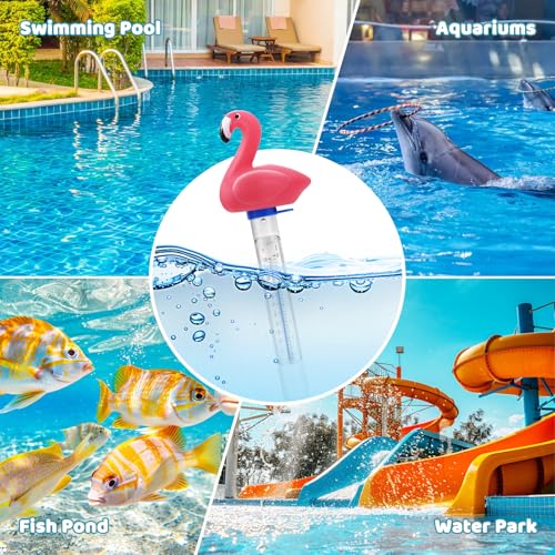 Image of Pool Thermometer Floating, Water Temperature Thermometer with String, Large Size Easy Read & Shatter Resistant Pool Accessories for Ice Bath & Hot Tub, Outdoor & Indoor Swimming Pool, Spas (Flamingo)