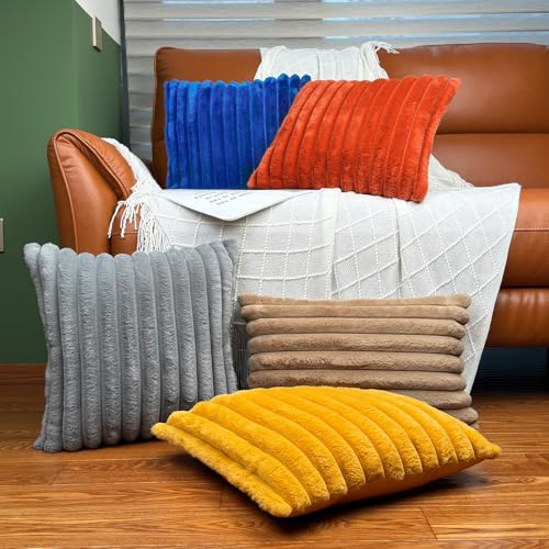 24x24 Pillow Covers, Decorative Faux Fur Throw Pillow Covers for Couch, Sofa Soft Fluffy Pillow Cover with Velvet Back for Living Room, Neutral Home Décor Accent for Bed - Blue