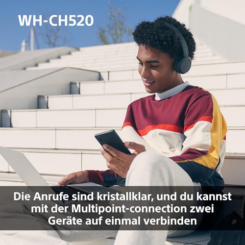 Sony WH-CH520 Kabelloser Bluetooth On Ear Kopfhörer, hohe Klangqualität, leichtes Design, bis zu 50 Stunden Akkulaufzeit, Schnellladung… – Ansicht 6