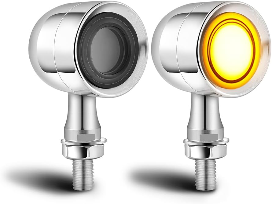 DREAMIZER 2pcs Motorcycle Blinker Universal LED Motorcycle Turn Signals w/Running Light Compatible with Harley Bobber Cafe Racer Cruiser Chopper Honda Yamaha Suzuki Kawasaki (Chrome-Amber Red Lens)