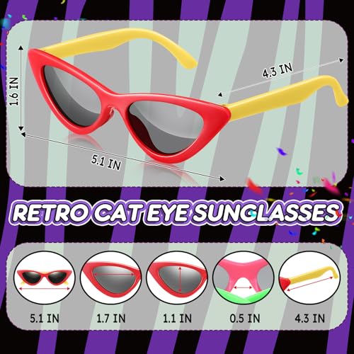 Kingdder 16 Pack Halloween Cat Eye Sunglasses Kpop Party Favors Monster Party Supplies Pink Purple Blue Red for Girl Neon Retro Rave Outfits Scary Sweet Birthday Decorations Cosplay Costume Props2