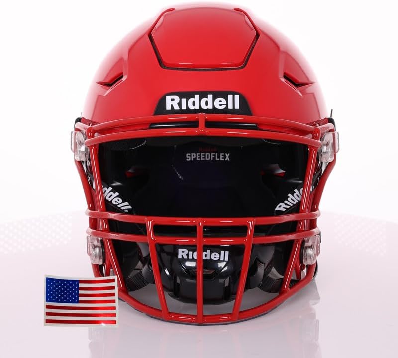 2025 Riddell SpeedFlex Adult w/Scarlet SF-2BD Facemask + US Helmet Flag Decal - Green Gridiron