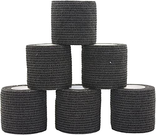 自着性 テーピング 弾性包帯 伸縮性 通気性5cm x 6巻 (黒)