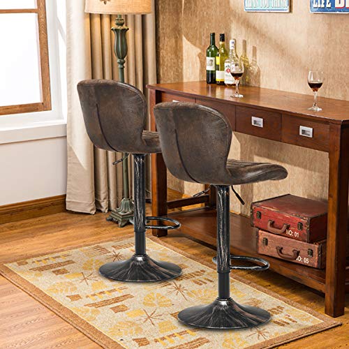Costway Bar Stools Set Of 2, Adjustable Swivel Barstools With Back, Hot-Stamping Cloth And Chrome Footrest, Barstools Bar Height Chairs For Kitchen Dining Living Bistro Pub, Retro Brown #TOP3