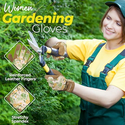 HANDLANDY Gardening Gloves for Women Utility Goatskin Leather Safety Work Gloves Breathable Ladies Leather Garden Yard Gloves - Image 4