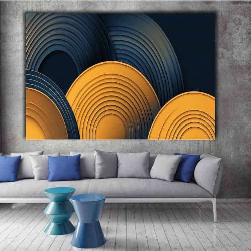 Affiche sur toile géométrique moderne jaune 50x70cm encadrée pour salon