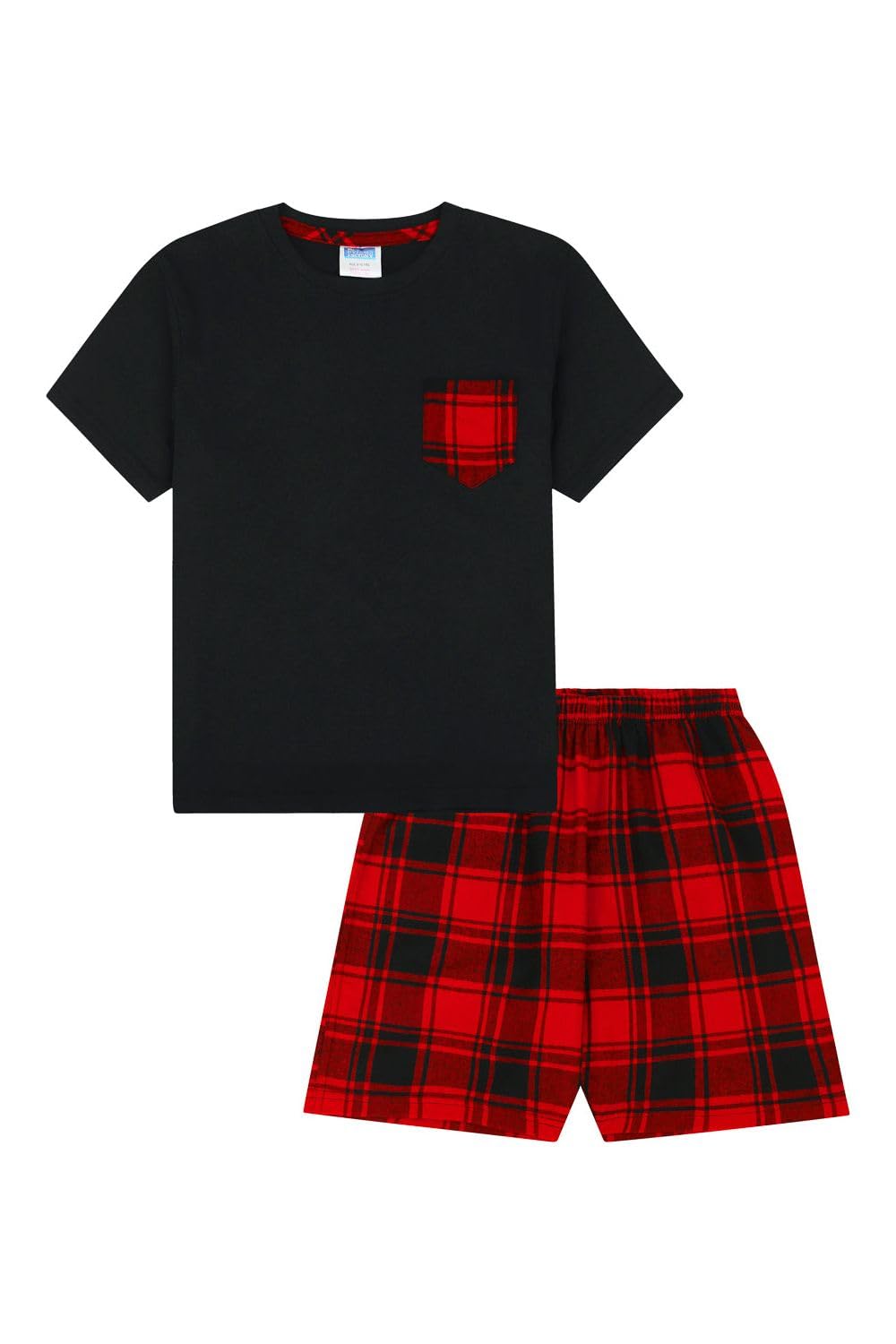ThePyjamaFactory Chicos Corto de Algodón a Cuadros en Rojo y Negro Niño Pijamas