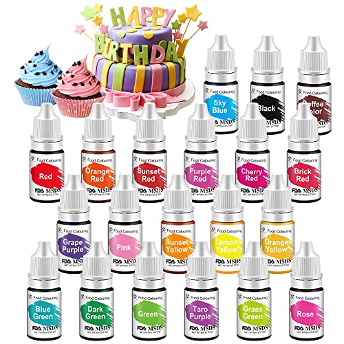 Lebensmittelfarbe - 20 Flüssige Lebensmittel Farben Set für Kuchen Backen, Kekse, Macaron - Hochkonzentrierte Food Coloring für Kuchendekoration, DIY Slime, Schleimherstellung DIY Seifen Handwerk Cover