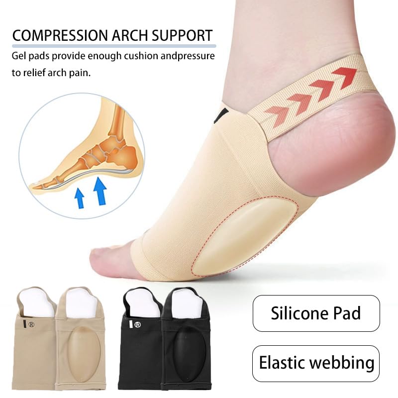 Arch Support Sleeves with Plantar Relief, Pain Flat Feet, Heel Spurs,with Built-in Gel pad Comfortable Compression Foot Sleeves 1 pairs (Beige) - Image 6