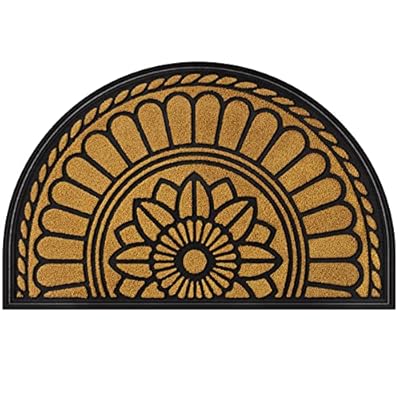 Mibao Half Round Door Mat, Non-Slip Welcome Entrance Way Mat, Durable Rubber Mats, Low-Profile Heavy Duty Doormat, Circle Mats for Garage, Patio, High Traffic Areas, 18" x 30", Yellow