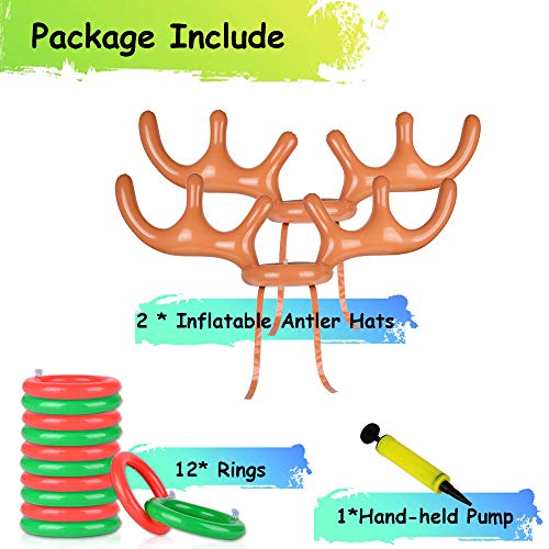 AniSqui 2 Set Aufblasbares Rentiergeweih-Spiel, Aufblasbarer Rentier-Geweihhut mit Ringen, Familien-Weihnachtsparty-Spiele