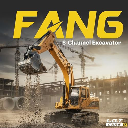 Image of Remote Control Construction Vehicle Fang 6-Channel RC Excavator Toy for Kids with Alloy Arm, Rechargeable Engineering Car, Heavy Duty Machine Construction Toy with Lights & Music (Yellow)