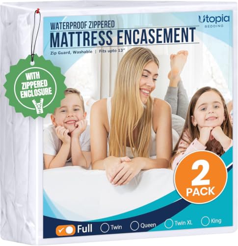 Image of Utopia Bedding Mattress Protector Zippered Full Size (Pack of 2), 100% Waterproof Bed Bug and Dust Mite Proof Mattress Encasement, Absorbent 6 Sided Mattress Cover