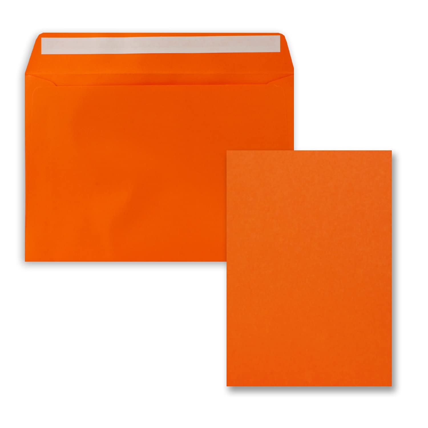 Juego de 50 tarjetas individuales DIN A5, 14,8 x 21 cm, en color naranja, con sobres DIN C5, cierre adhesivo autoadhesivo, para grandes invitaciones y tarjetas para cumpleaños o bodas
