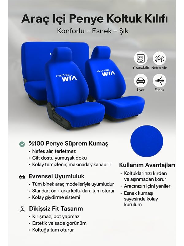 Arac içinde estetik ve rahatlik arayanlara Hyundai İx36 ile uyumlu oto koltuk kılıfı Lacivert