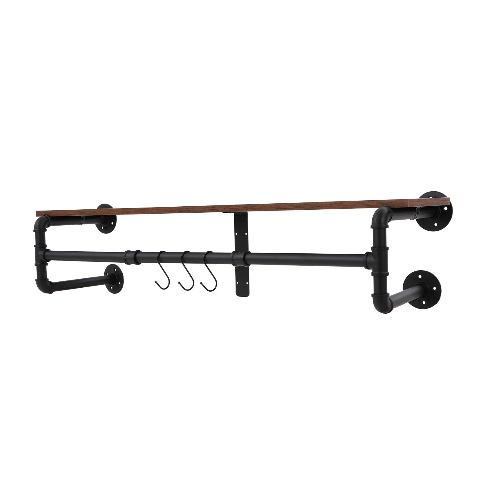 Hyujaeka Black Kitchen Shelf With Four Bases Wall Mounted Industrial Pipe Style Shelf For Entryway Keys And Mail Wall Coat Rack