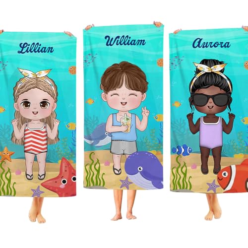 callie Personalized Beach Towels for Kids-Beach Blanket Waterproof Sandproof - Custom Name Cartoon Character Marine Theme on Quick Dry Oversize Beach Towel - Cute Beach Blanket Bath Shower Pool Towel
