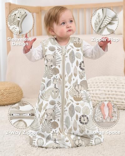 Image of Yoofoss Baby Sleep Sack 6-12 Months, 1.5 Tog Baby Wearable Blanket with 2-Way Zipper, 100% Cotton Organic Fabric Winter Infant Sleeping Sack, Warm Soft Comfy