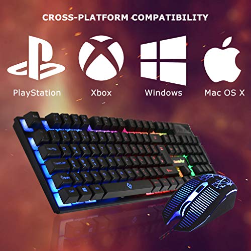 Combo de teclado y mouse LED arcoíris Raptor con cable USB 6