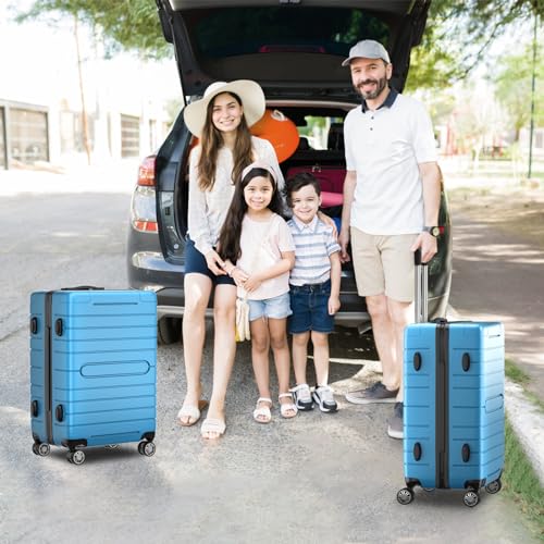 Hardside Luggage Set 3 Piece with Spinner Wheels, 20/24/28 Inch Lightweight Suitcases with TSA Lock, Durable ABS Hard Shell Travel Bag for Business Trips, Commuters (Blue)2