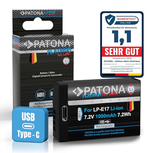 PATONA Platinum LP-E17 USB-C Batterie Compatible avec Canon EOS RP R10 R100 77D 200D 250D 750D 760D 800D (1352)