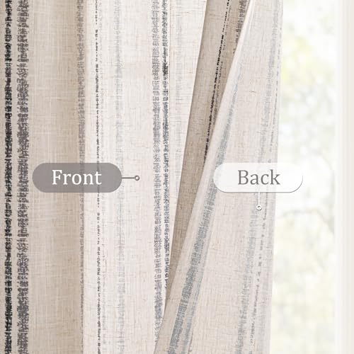 Image of MYSKY HOME Grey Striped Curtains 63 Inches Long Linen Blend Farmhouse Gray Ticking Stripe Pinstripe Print Curtains for Bedroom Light Filtering Window Drapes, Grommet, 2 Panels, 52 inch Wide