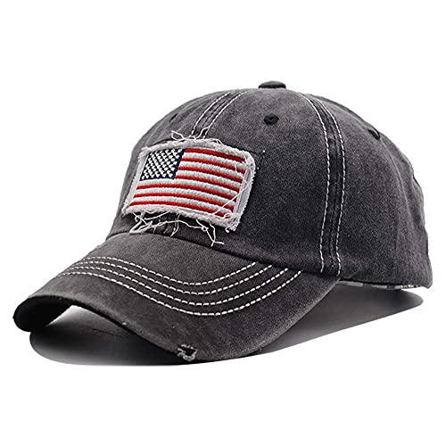 Manmesh Hatt American Flag Hat, Usa Baseball Cap Embroidered Adjustable Denim Distressed Dad Hats Outdoor Activities (American Flag Black, One Size) #TOP1