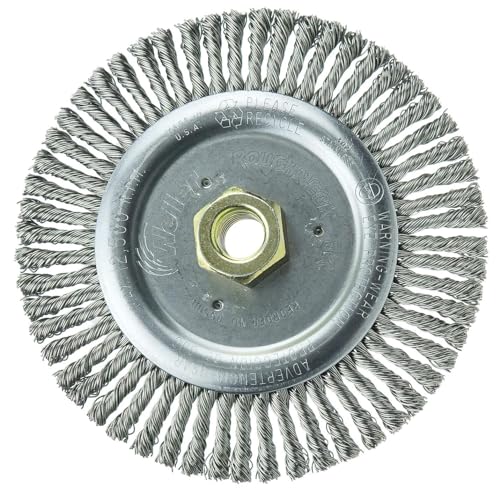 Image of Weiler 09500 Roughneck Jr. 6 inch Root Pass Weld Cleaning Brush, .020 inch Stainless Steel Wire Fill, 5 /8 inch-11 UNC Nut, Made in The USA (Pack of 10)
