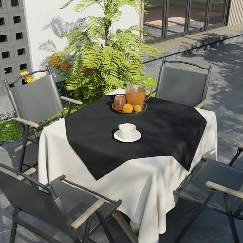 Image of Encasa XO Dining Table Cover Cloth for 4 Seater | 90x90 cm Cotton Canvas Square Table Cloth | Machine Washable Tablecloth for Indoor & Outdoor Use - Jet Black Solid Color