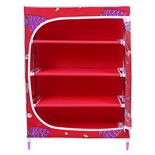 Image of Little One'S | 4 Shelves Baby Foldable Wardrobe | Aquatic Red (Made In India) - Fabric