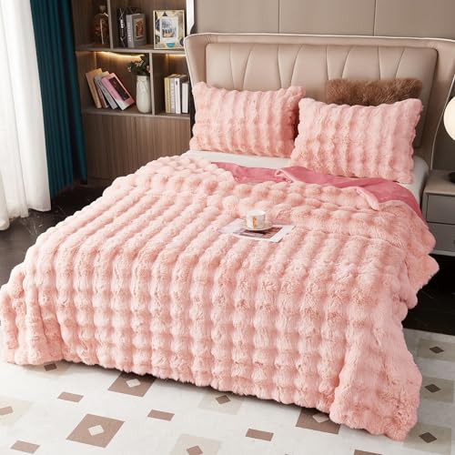 GKXLH Dick Flauschig Kunstfell aus Kaninchenfell Kuscheldecke(Rosa,230x250) – Ansicht 6