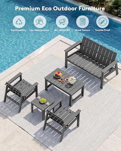 Image of SERWALL 2-Person HDPE All-Weather Outdoor Bench Set of 2, Grey
