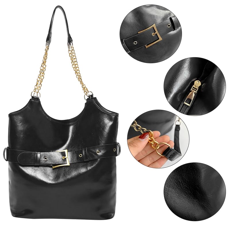Image of Vintage Hobo Bags for Women,Soft Vegan Leather Handbags Large Tote Purse Shoulder Bag with Chain Strap