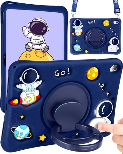 SurgeCraft for iPad 10th Generation Case 10.9 Inch - Cute Astronaut Girls Cover Kawaii Boys Women with Strap and Handle Stand, Soft Silicone Covers for Apple iPad 10th Gen Cases