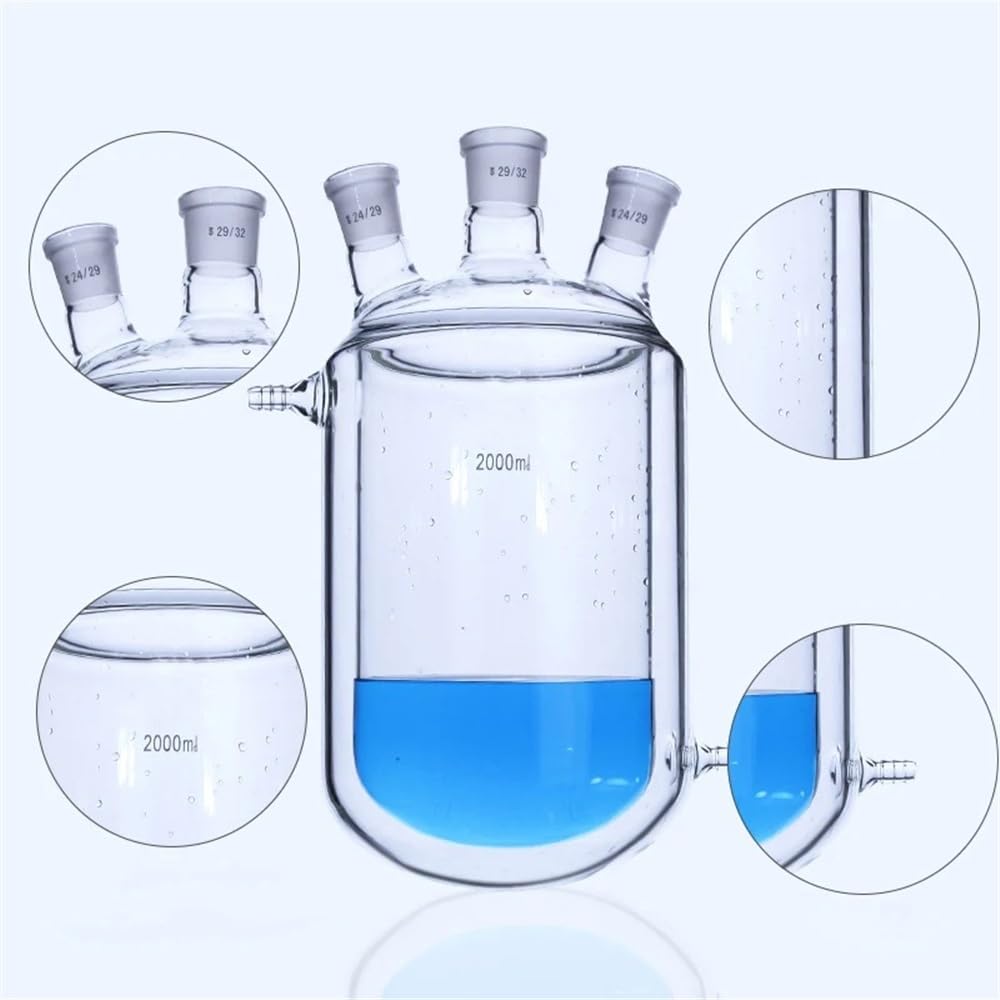 Equipos y suministros de laboratorio Frasco de reacción con camisa tres cuellos, matraz vidrio borosilicato pared gruesa, reactores, reactor laboratorio