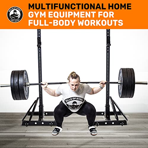 Image of Bells of Steel Adjustable Bench Press Rack and Squat Rack for Home Gym and Commercial - Premium Triple Padded J-Cups for Power and Olympic Bar - 12 Gauge Steel Squat Stand, 600 lb Capacity