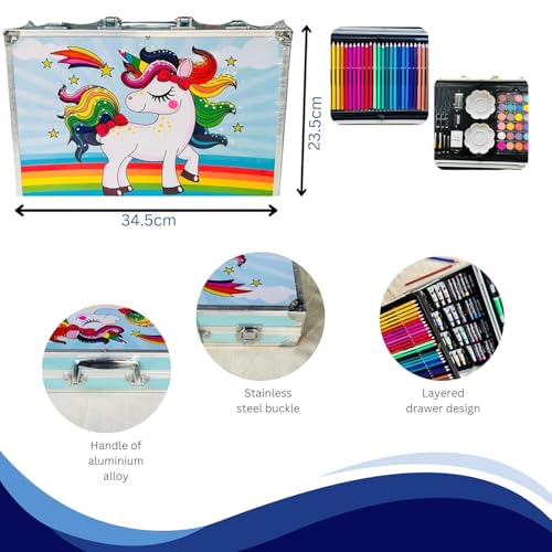 Image of TEKCOOL Art Set for Kids, 145 Pieces Drawing Kit with Colour Pencils, Oil Pastels, Paint Brushes, Unicorn Theme Art Set