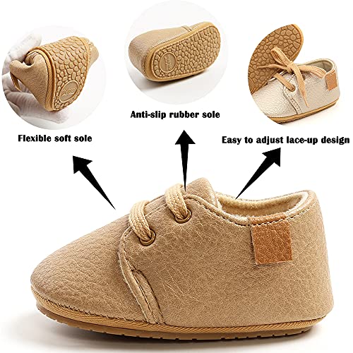 Cosankim Baby Boys Girls Shoes Lace Up Leather Infant Sneakers Non Slip Rubber Sole Newborn Loafers Toddler First Walker Crib Shoes (0-18 Months) (3-6 Months Infant,A-Light Grey) #TOP4