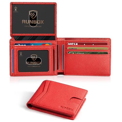 RUNBOX Slim RFID Leather Wallet with 2 ID Windows