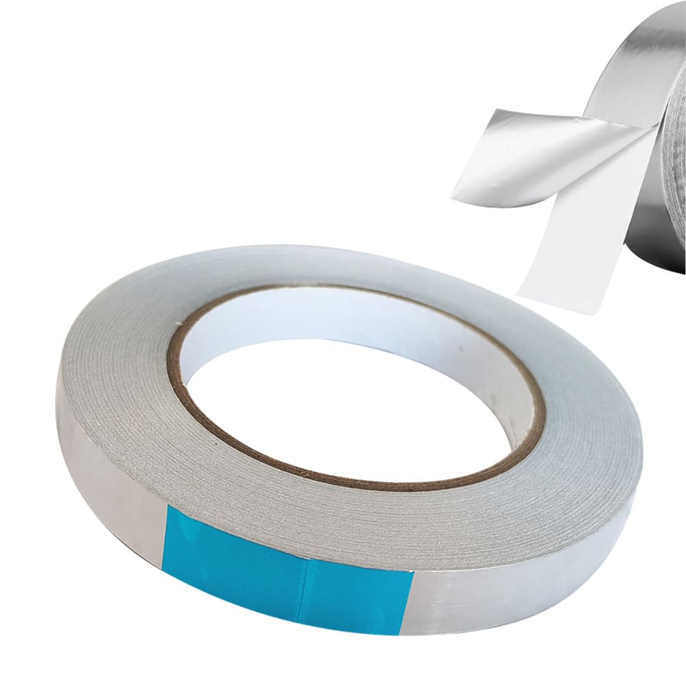 Cinta adhesiva de aluminio de 15 mm x 50 m, cinta adhesiva de aluminio resistente al calor, adecuada para proteger, cubrir, decorar, aislar y reparar, 1 unidad.