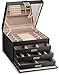 Glenor Co Extra Large Jewelry Box Organizer - 42 Slot Holder w Modern Closure, Drawer, Big Mirror & 4 Trays for Women - Storage Case for Earring Ring Necklace Bracelet Watch -PU Leather- Black