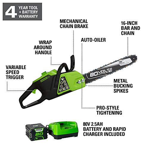 Greenworks CS80L2512 Chainsaw, 16