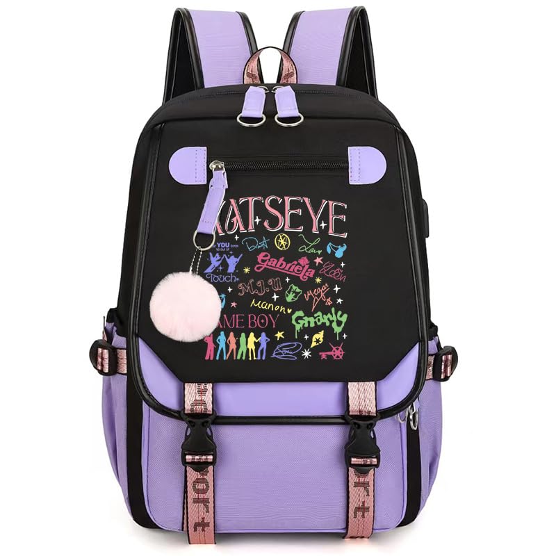 Mengmiao K-Katseye Mochila Escolar Unisex Impermeable para Niños y Adolescentes, Katseye Mochila Coreana con Compartimento para Portátil, Gran Capacidad, Mochila Casual para Escuela Viaje Universidad