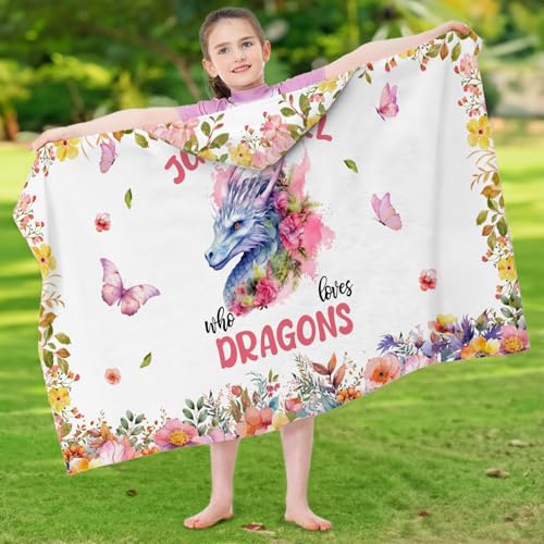 Image of Dragon Hooded Bath Towels for Girls,Soft Cotton Swimming Shower Beach Blanket (Dragon)