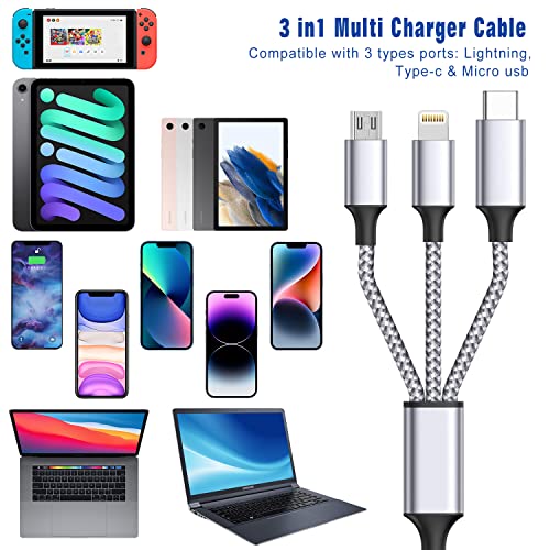 Oceek Multi Charging Cable 4Ft 3 In 1 Charging Cable Nylon Braided Universal Multiple Fast Charging Cord With Type-C, Micro Usb And Ip Port For Charging Cell Phones & More #TOP6