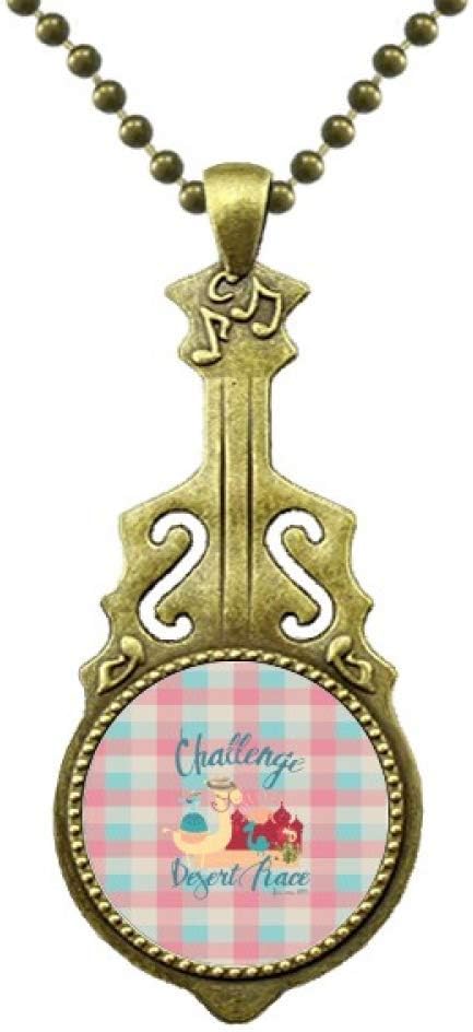 BestchongCamel Bird Castle Red Blue Square Necklace Antique Guitar Jewelry Music Pendant
