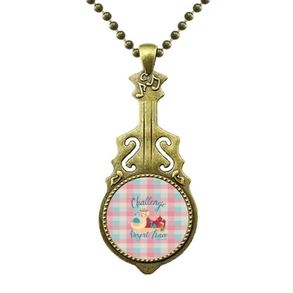BestchongCamel Bird Castle Red Blue Square Necklace Antique Guitar Jewelry Music Pendant