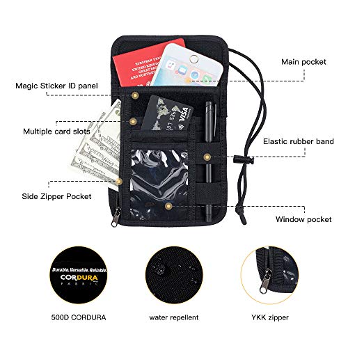 Image of EXCELLENT ELITE SPANKER Passport Holder Nylon Neck Pouch RFID Blocking Travel Neck Wallet ID Card Organizer Pouch with Neck Lanyard(Black)